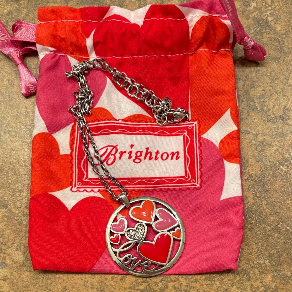 Brighton Red and Silver Heart Pendant Necklace adjustable length 16”-18” chain